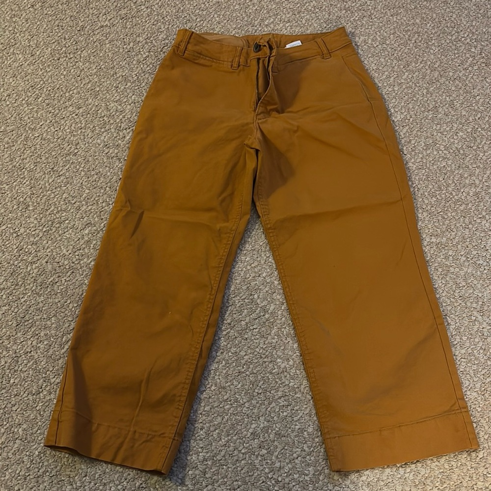 Mustard colored wide legged cropped pants